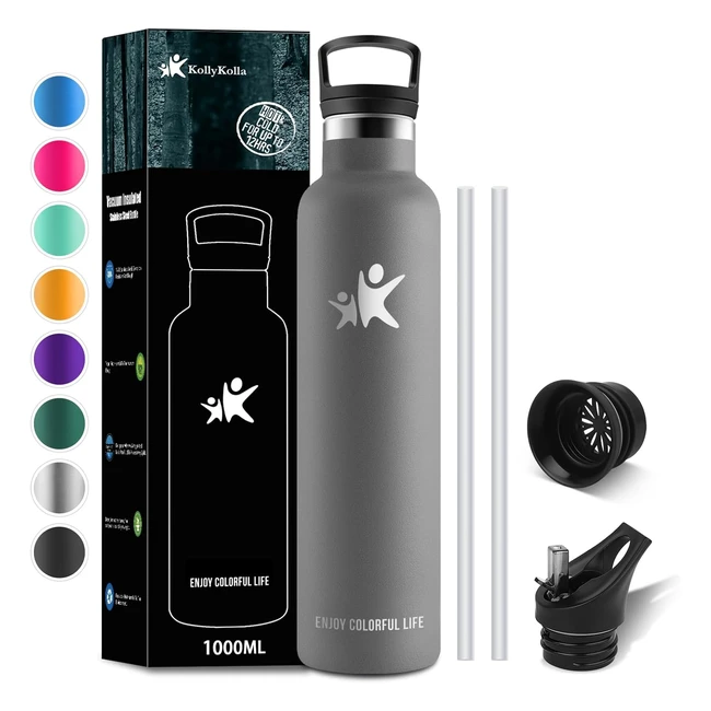 Botella Termica Kollykolla 1L - Acero Inoxidable - Sin BPA - Doble Pared - A Prueba de Fugas
