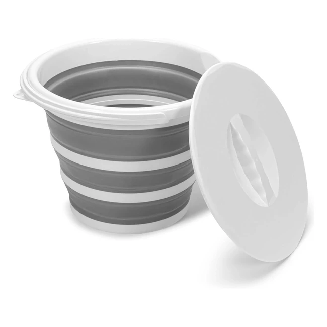 Seau pliable 10 litres avec couvercle - Silicone et plastique - Camping, pêche, ménage