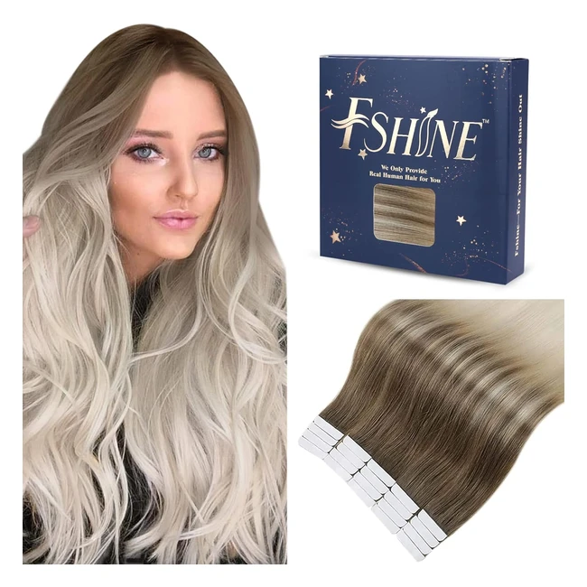 Fshine Extension Biadesivo 50g 55cm Remy Capelli Tape Invisibili 20pcs Lisci Colore 8 Ash Marrone Balayage 60 Biondo Platino