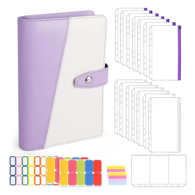 Classeur Budget A6 Vicloon - Fermeture, Feuilles de Budget, 14 Enveloppes Transparentes - Polyvalent pour Bureau, Carte de Visite, Agenda