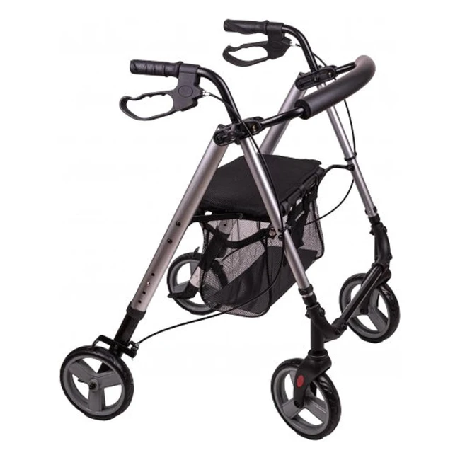 ANTAR AT51112 Ultraleichter Rollator Silber 6400 g - Faltbarer Gehwagen mit Sitz, Tasche und Parkbremsen