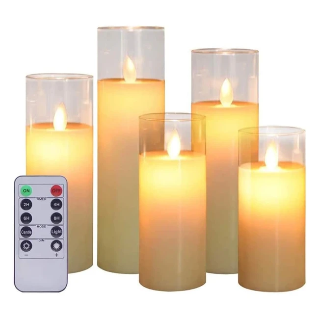 Flameless Candles Set of 5 - Battery Operated Flickering LED Glass Candle Set with Remote Control Timer