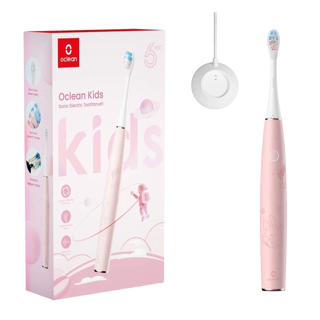 Oclean Sonic Elektrische Zahnbürste für Kinder, weiche kinderfreundliche Borsten, ultra leise, 2 Minuten Timer, wasserdicht, ab 5 Jahren, pink