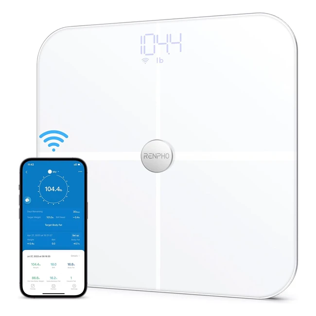 Renpho WiFi Smart Waage mit Körperfettmessung, Bluetooth & WLAN, BMI, Muskelmasse, Wasseranteil, 13 Werte, App-Synchronisierung
