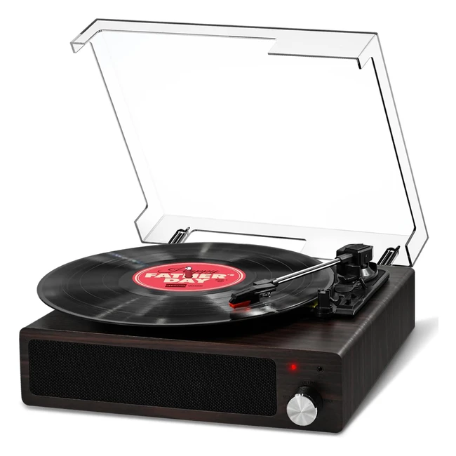 Fydee Vintage Bluetooth Turntable for Vinyl Records - 3-Speed, Built-in Speakers - Dark Walnut