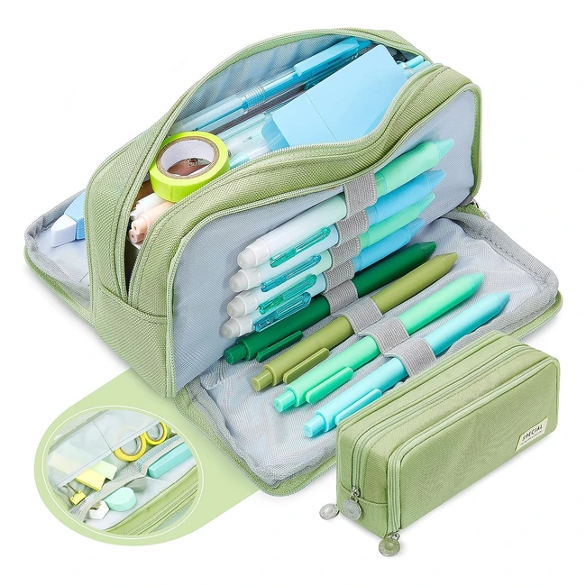 Astuccio Portapenne Kunqun Grande - Alta Capacità - 3 Scomparti - Organizer Trucco - Borsetta Carina per Scuola Adolescenti