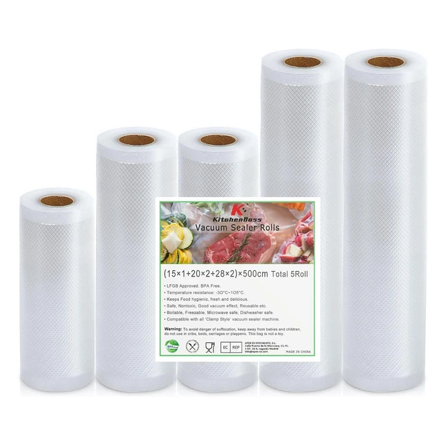 Sac Sous Vide Alimentaire KitchenBoss - 5 Rouleaux 15x120x228x2500cm - Sans BPA