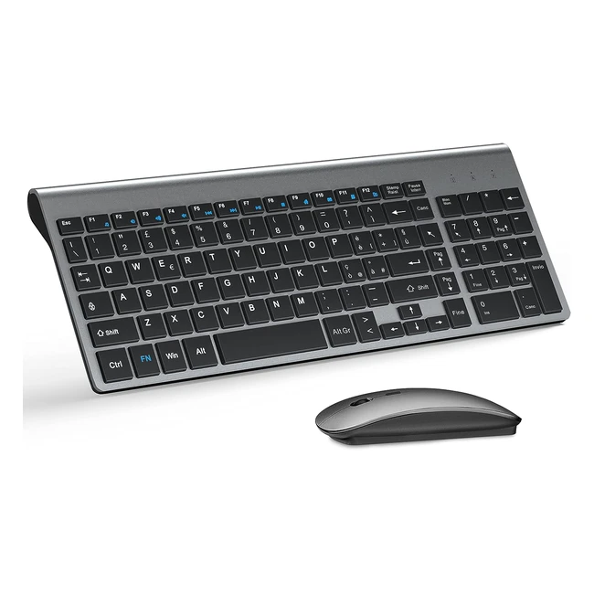 Kit tastiera e mouse wireless TopMate, ultra sottili, 2.4G USB, silenziosi, 2400DPI, compatibili con PC/Laptop/Windows/Mac, grigio/nero