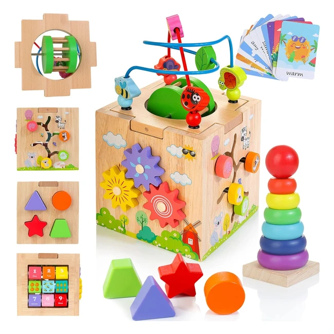 Cubo di attivit Montessori 8in1 per bambini di 1 anno - Giocattolo in legno co