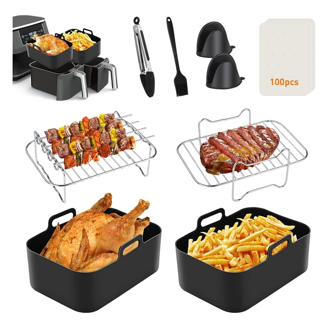 Air Fryer Accessories Set of 9 for Ninja Dual - Silicone Liners, Racks, Paper Lining, and More