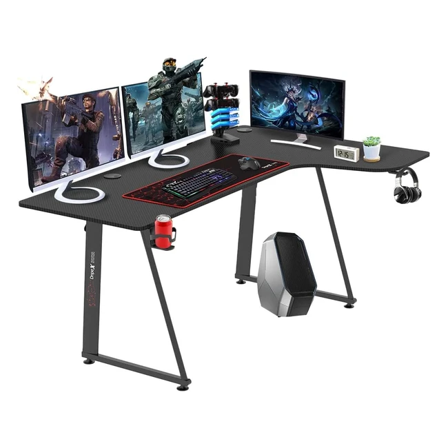 Bureau Gaming Ergonomique Dripex - Grand Bureau de Jeu 160x100x75cm - Panier Boissons et Crochet pour Casque - Adapté au Bureau et à la Maison