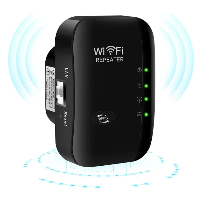 WiFi Extender Booster - Up to 3000sqft - Integrated Antennas - Ethernet Port - AP/Repeater Mode - WPS - Garden WiFi Extender - Black