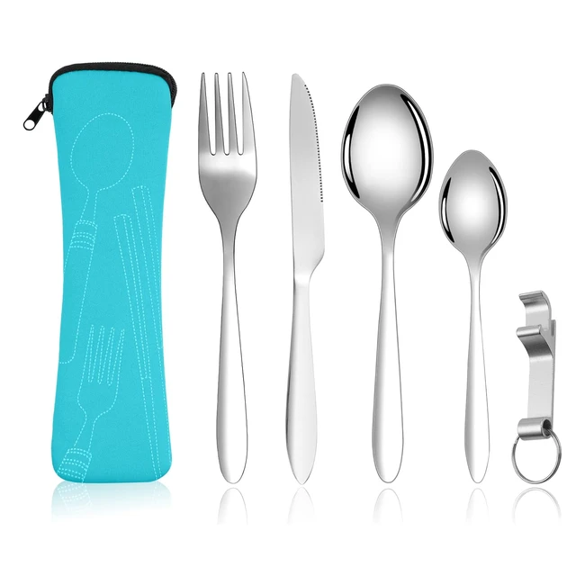 Ensemble de couverts en acier inoxydable Vicloon - 5 pièces - Idéal pour les voyages et le camping