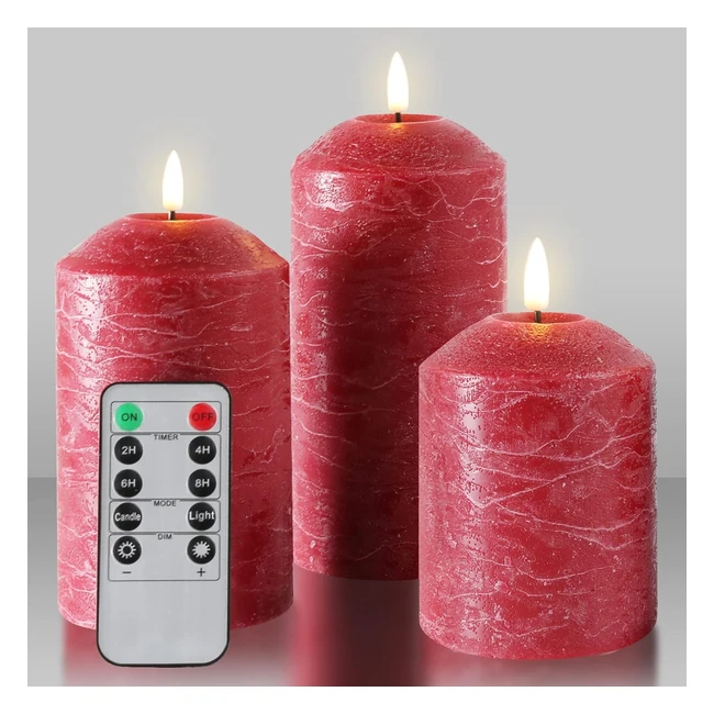 Eywamage Red Flameless LED Pillar Candles - Remote Timer, Flickering, Battery Operated - Christmas Decor