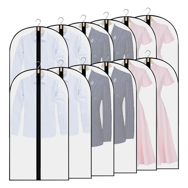 12pcs Fundas de Ropa Transparentes | Bolsa de Traje a Prueba de Polvo y Agua | Organizador de Ropa