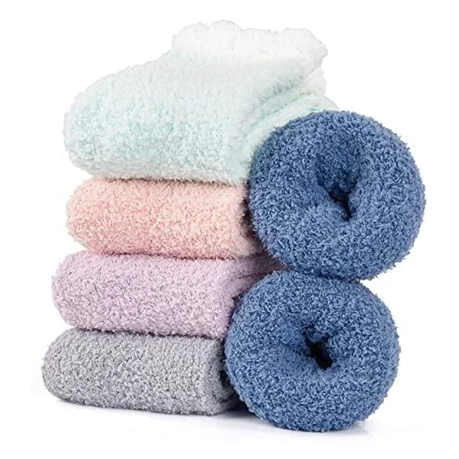 Chaussettes chaudes femme, 5 paires hiver pantoufles en peluche épaisses, corail polaire, pour dormir