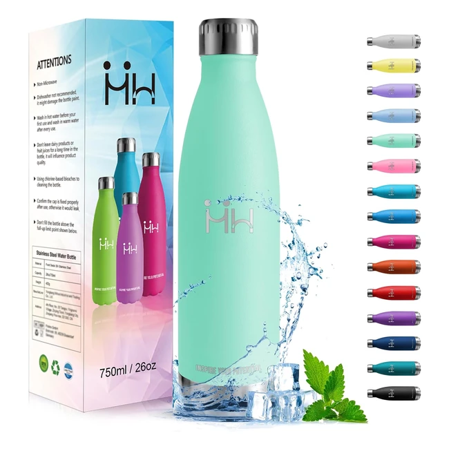 Botella Agua Acero Inoxidable HoneyHolly 750ml - Sin BPA, Doble Pared, A Prueba de Fugas