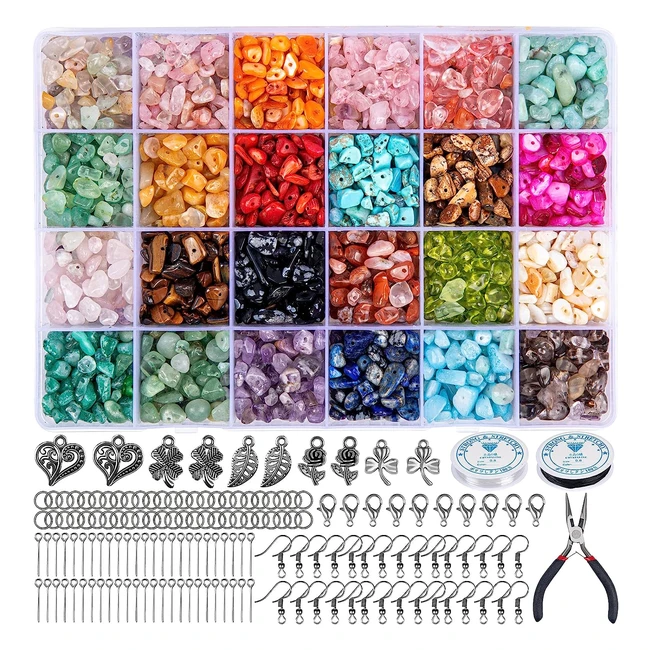 Hongteya 1073 Pcs Crystal Jewellery Making Kit | Natural Gemstone Chip Beads | DIY Bracelets, Necklaces | High Quality Materials