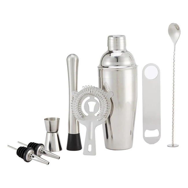 Amazon Basics 8er Set Edelstahl Bar-Tools mit Schüttler, Sieb, Maßbecher und Stößel