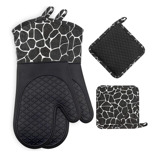 Heat Resistant Silicone Oven Gloves & Pot Holders - Non-Slip Kitchen Mitts