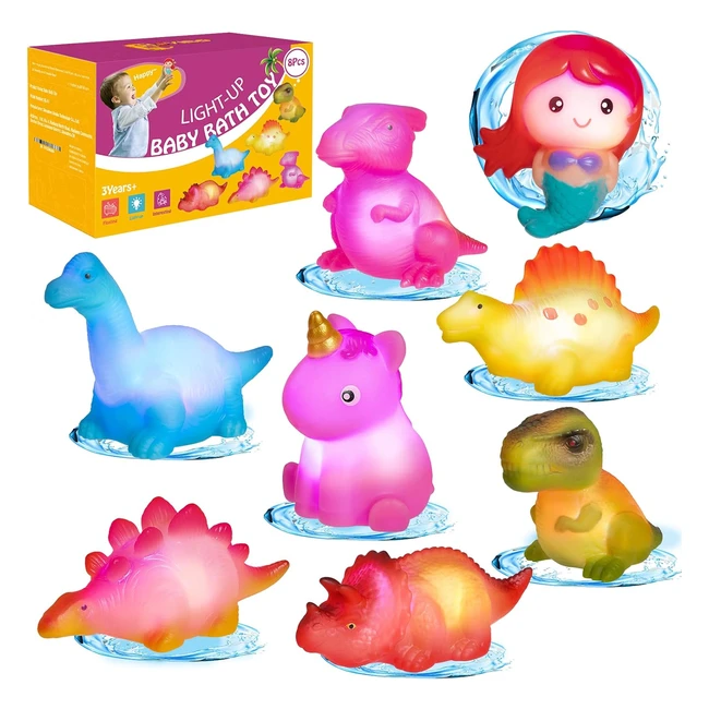 Hoyibo Baby Bath Toys - 8 Pack Dinosaur Bath Toys with Colorful Lights - Water T
