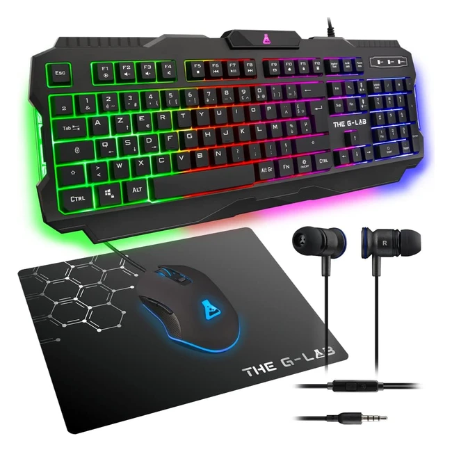 Combo Gaming Helium 4 in 1 - Tastiera Gaming QWERTY Retroilluminata, Mouse Gaming 3200 DPI, Cuffie In Ear, Tappetino Mouse Antiscivolo