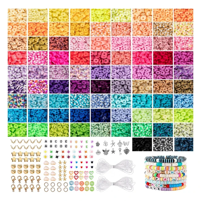 13235pcs Clay Beads Kit - 84 Colors - Jewelry Making - Kids & Adults