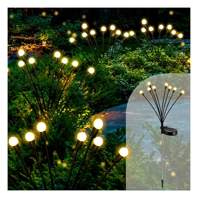 Corated Solar Lights Outdoor Waterproof - Swaying Firefly Lights for Path Fence - Warm White - 2 Pack