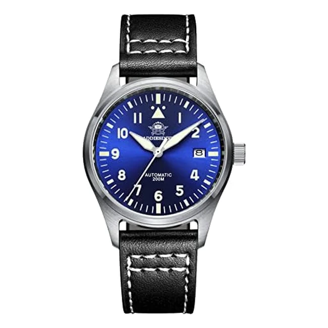 Reloj de buceo Addiesdive para hombre, movimiento automático NH35A, correa de cuero de 20 mm, esfera con puntero, resistente al agua 200m