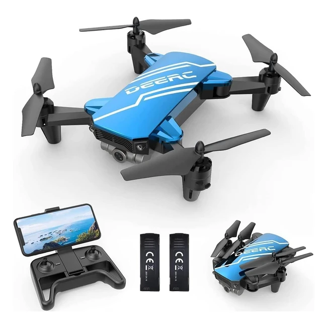 Mini Drone Deerc D20 avec Caméra 720p - Contrôle Vocal/Gestuel - 2 Batteries - Bleu