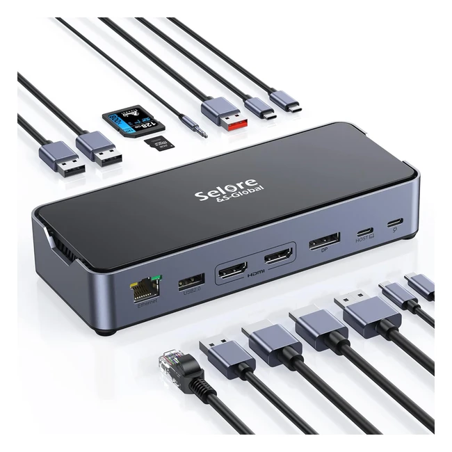 Hub USB-C Docking Station 15 en 1 | Dual Monitor | USB-C 8K | Triple 4K | DP14 | 10Gbps | USB 3.1 | 100W PD | RJ45 Ethernet | Dell Lenovo