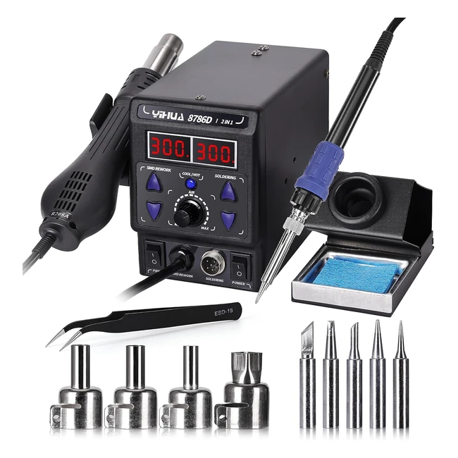 Stazione di Saldatura Yofuly 700W 2 in 1, Temperatura Regolabile 200°C-480°C, Display LED, EU