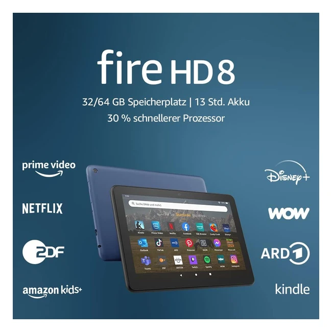 Fire HD 8 Tablet, 8 Zoll HD Display, 32 GB, 30% schnellerer Prozessor, Unterhaltung unterwegs, 2022, Schwarz ohne Werbung