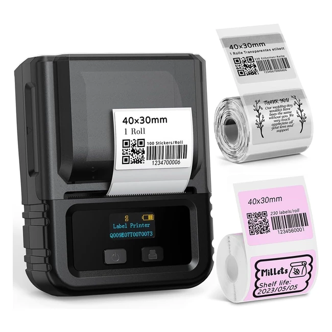 Phomemo M120 Bluetooth Label Maker - Wireless Thermal Printer for Address, Barcode, Home Office - 3 Rolls Labels - Black