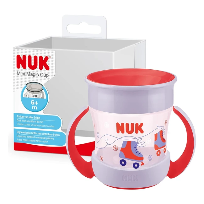 NUK Training Cup Rollerskates Pink - 1 Count Pack of 1 - Spillproof & Easy to Hold