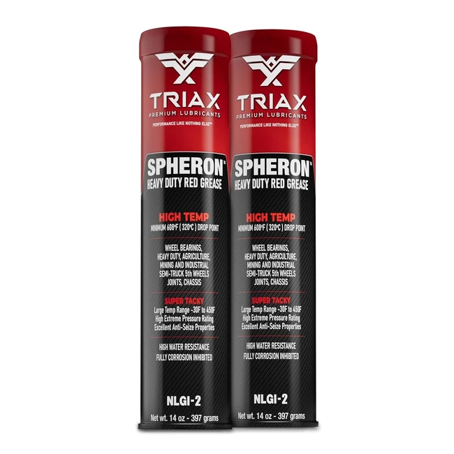 Triax Spheron HT2 - Grasso Rosso per Cuscinetti Solfonato di Calcio CSX Alta Temperatura Fino a 180°C - Adesivo e Superresistente all'Acqua - 2 Cartucce x 400g