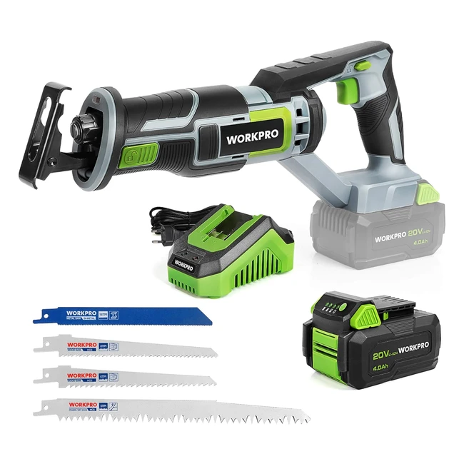 Sierra Sable Inalmbrica Workpro 20V - Velocidad Variable - Incluye 4 Hojas de 