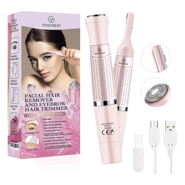 2 in 1 Eyebrow Trimmer and Hair Remover - Rechargeable Painless for Women