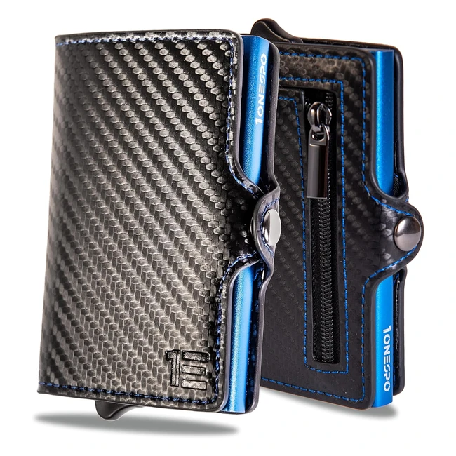 1onespo Porta Carte di Credito Uomo - Portacarte Slim con Portamonete e Contanti - Porta Tessere e Documenti Tascabile Protezione RFID Blu