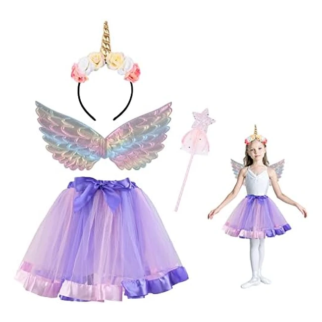 ACWoo Unicorn Costume LED Light Up Princess Dress with Headband and Wand