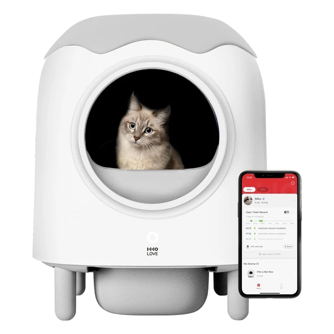 Bac à litière autonettoyant Hholove pour chats - Capacité max 56L - Contrôle app WiFi 2.4GHz