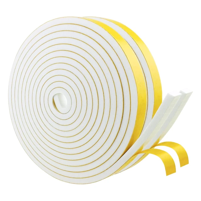 Foam Insulation Tape - White 12mmw x 6mmt - Weather Stripping for Door Window - Anticollision Soundproofing