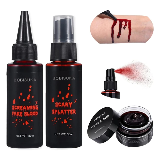 Bobisuka Halloween Fake Blood Makeup Kit - Realistic Washable Special Effects SF
