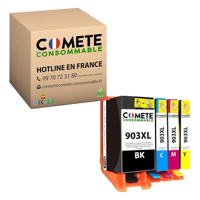 Pack 4 Cartouches d'encre Comete 903XL pour HP 903 XL - Officejet 6950 6900 Series Pro 6860 6868 6960 6968 6970 6975