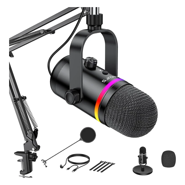 Kit Micro Gaming Tecurs RGB avec Bras et Support - Son Clair et Éclairage Cool