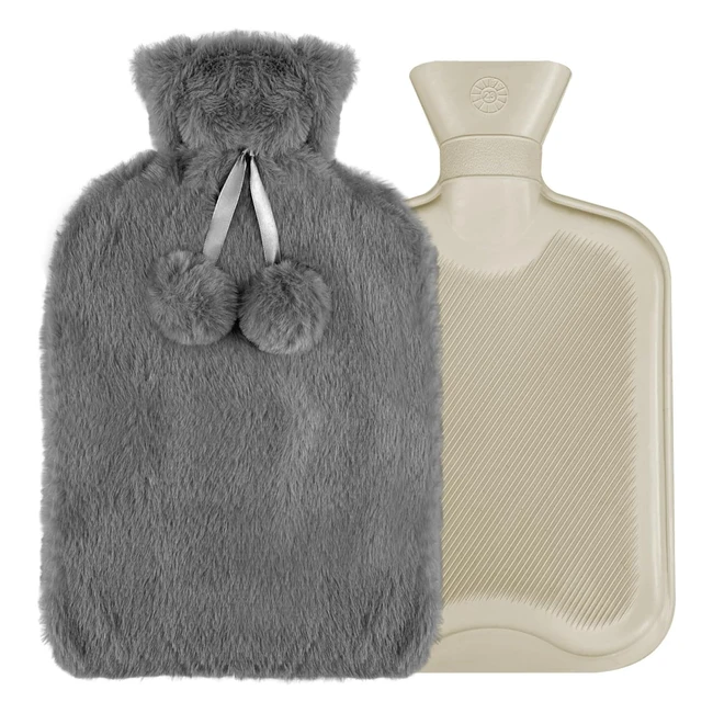 Jsdoin 2L Hot Water Bottle - Super Soft Fleece Cover - Pain Relief