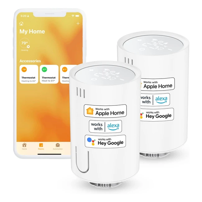Thermostat connecté sans hub - Lot de 2 - Compatible avec HomeKit, Alexa et Google Home - Contrôle vocal et à distance