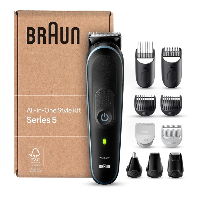 Braun Series 5 All-in-One Bartpflege Bodygroomer Set - Trimmen, Stylen, Schneiden - 10-in-1 Barttrimmer - Recycelbare Verpackung - 100 Min Laufzeit - Geschenk für Männer