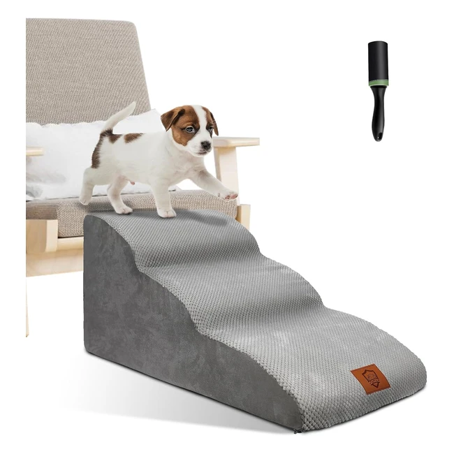 OZD Dog Steps for Bed Sofa 3-Step Foam Dog Stairs Non-Slip Pet Ramp - Grey