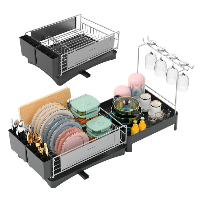 Égouttoir à vaisselle en acier inoxydable - Ensemble de 2 - Rangement pratique pour comptoir de cuisine - Antirouille - Avec gouttoir, bec pivotant réglable pour verre à vin et porte-ustensiles